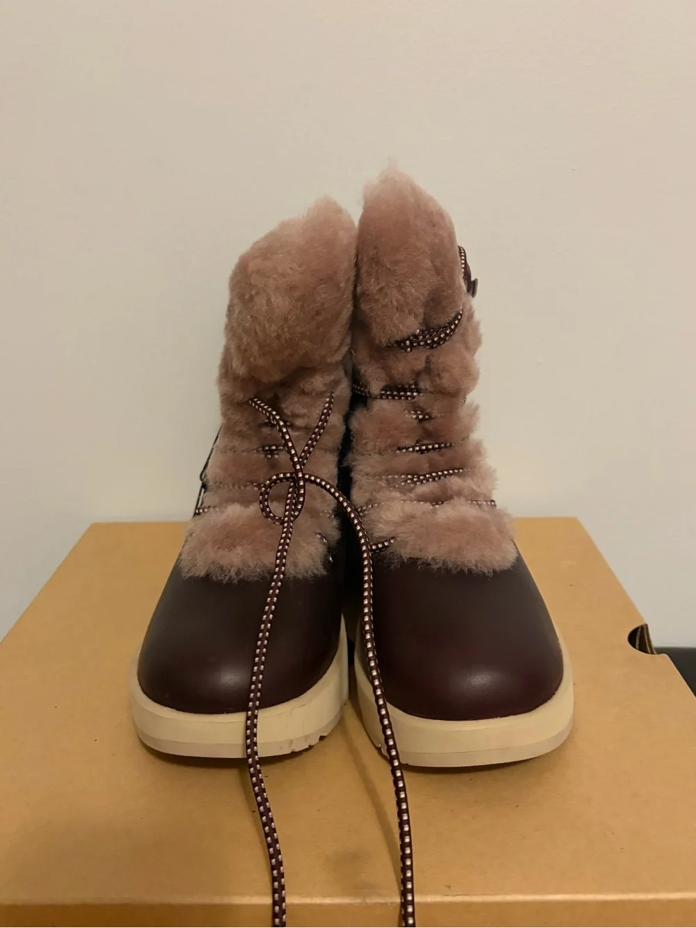 UGG Women's Brown Leather & Suede Winter Boots with Pink Shearling Trim